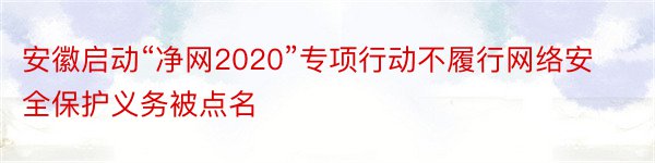 安徽启动“净网2020”专项行动不履行网络安全保护义务被点名