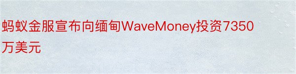 蚂蚁金服宣布向缅甸WaveMoney投资7350万美元
